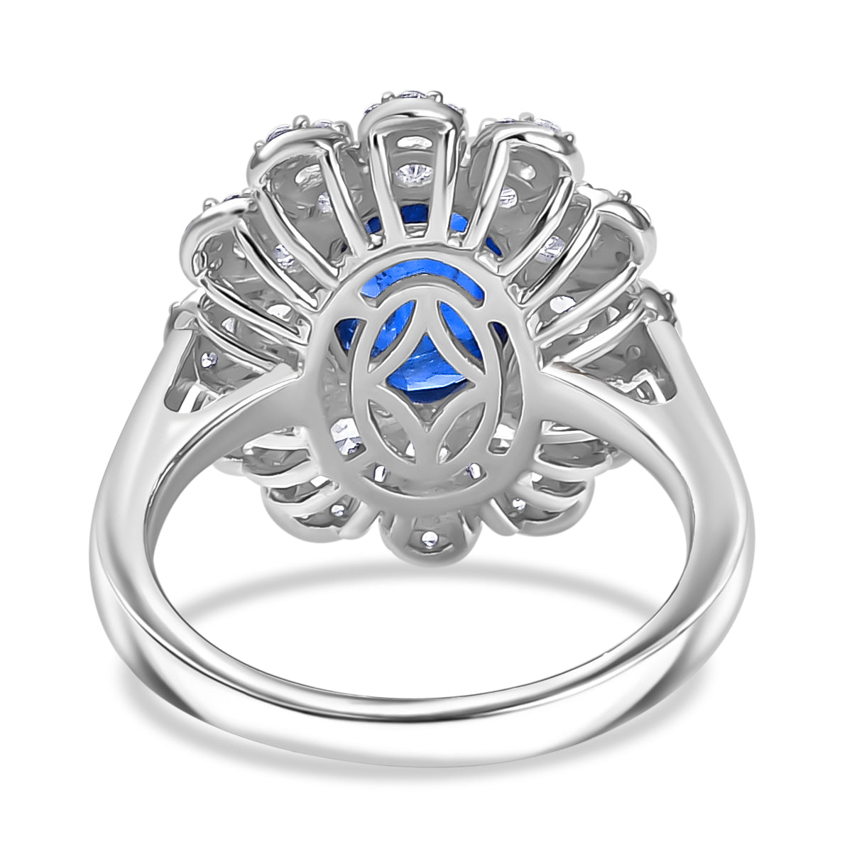 Natural Kashmir Kyanite, White Zircon Floral Ring in Rhodium Overlay Sterling Silver 3.76 Ct. 8083196 5