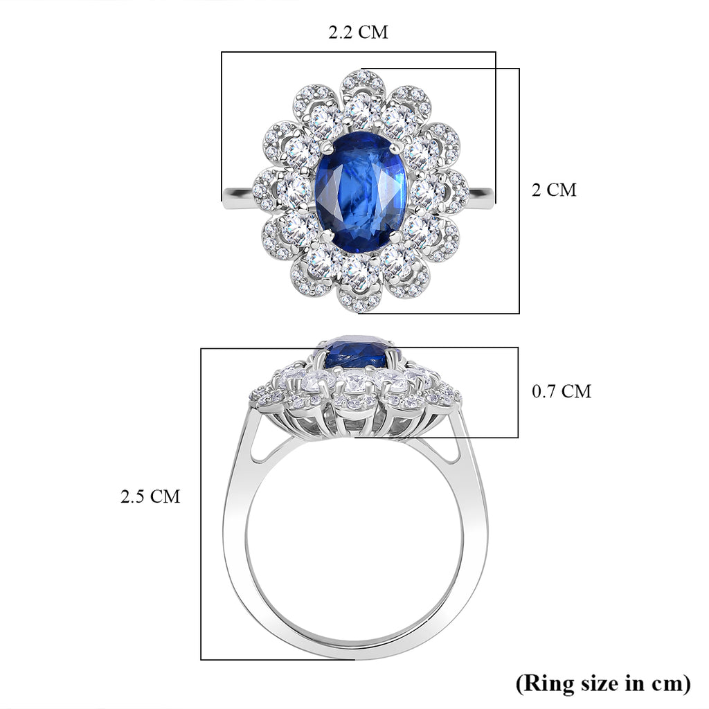 Natural Kashmir Kyanite & White Zircon Cluster Ring in Rhodium Overlay Sterling Silver 3.77 Ct._8083196_5