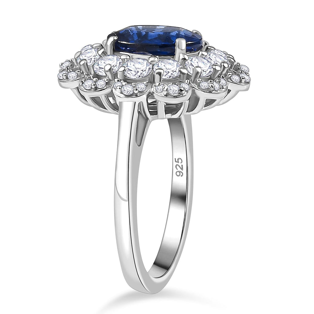 Natural Kashmir Kyanite & White Zircon Cluster Ring in Rhodium Overlay Sterling Silver 3.77 Ct._8083198_3