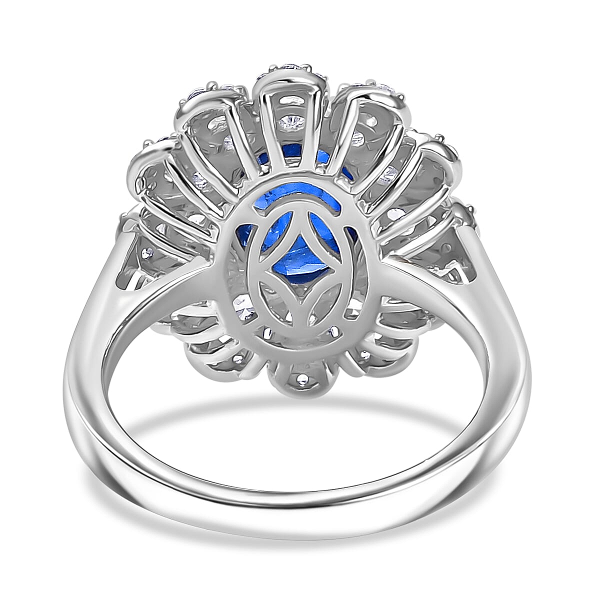 Natural Kashmir Kyanite, White Zircon Floral Ring in Rhodium Overlay Sterling Silver 3.76 Ct. V32540083 5