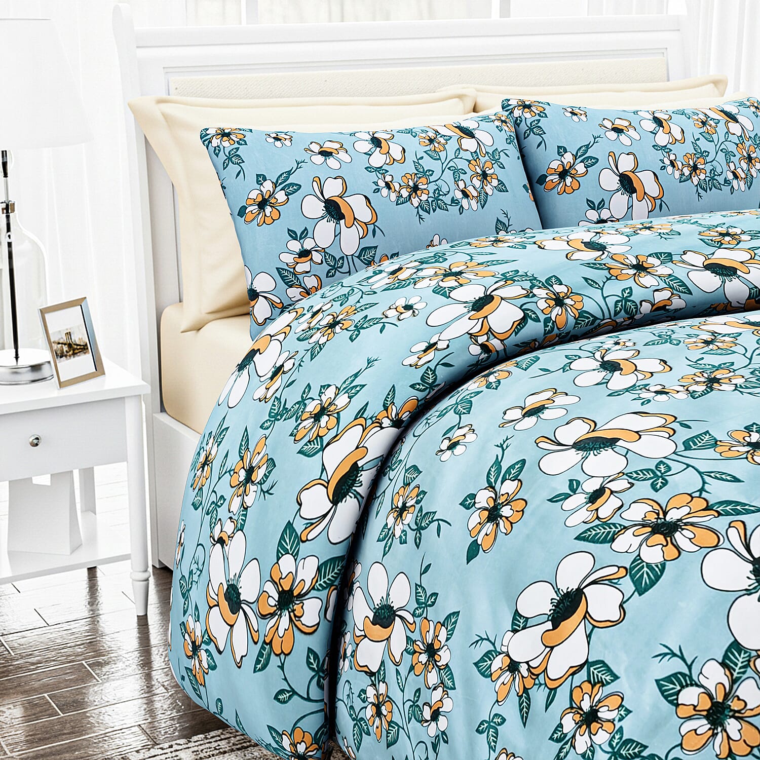 Hush Heaven 3-Piece Floral Print Duvet Set with Pillow Covers - Storage Bag (Size Double) - Blue 8083249 3