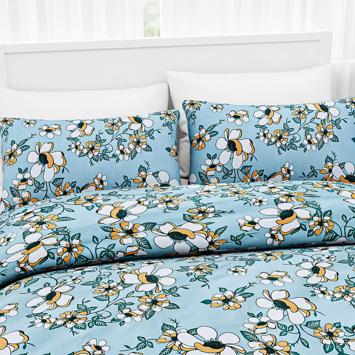 Hush Heaven 3-Piece Floral Print Duvet Set with Pillow Covers - Storage Bag (Size Double) - Blue 8083249 4