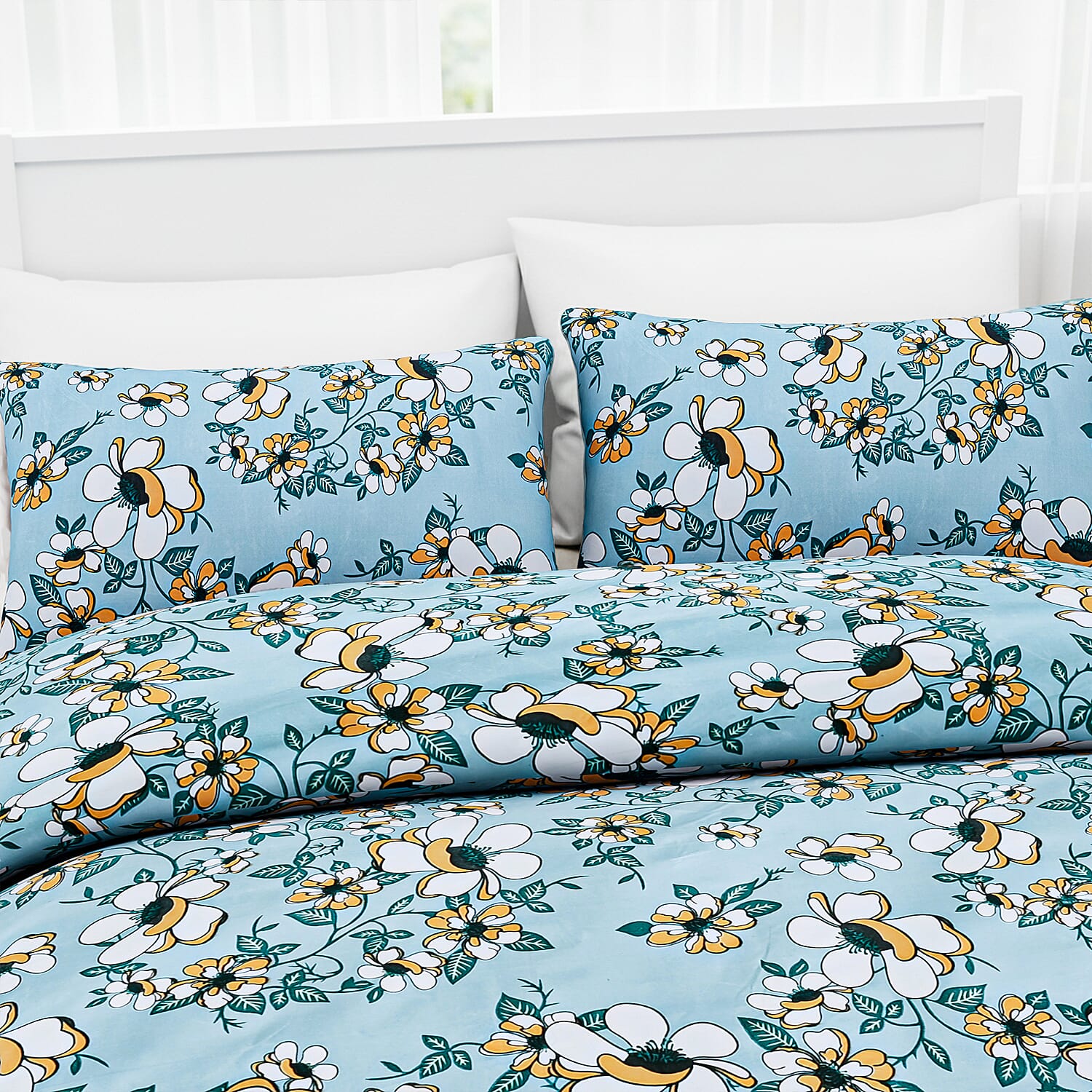 Hush Heaven 3-Piece Floral Print Duvet Set with Pillow Covers - Storage Bag (Size Double) - Blue 8083249 4