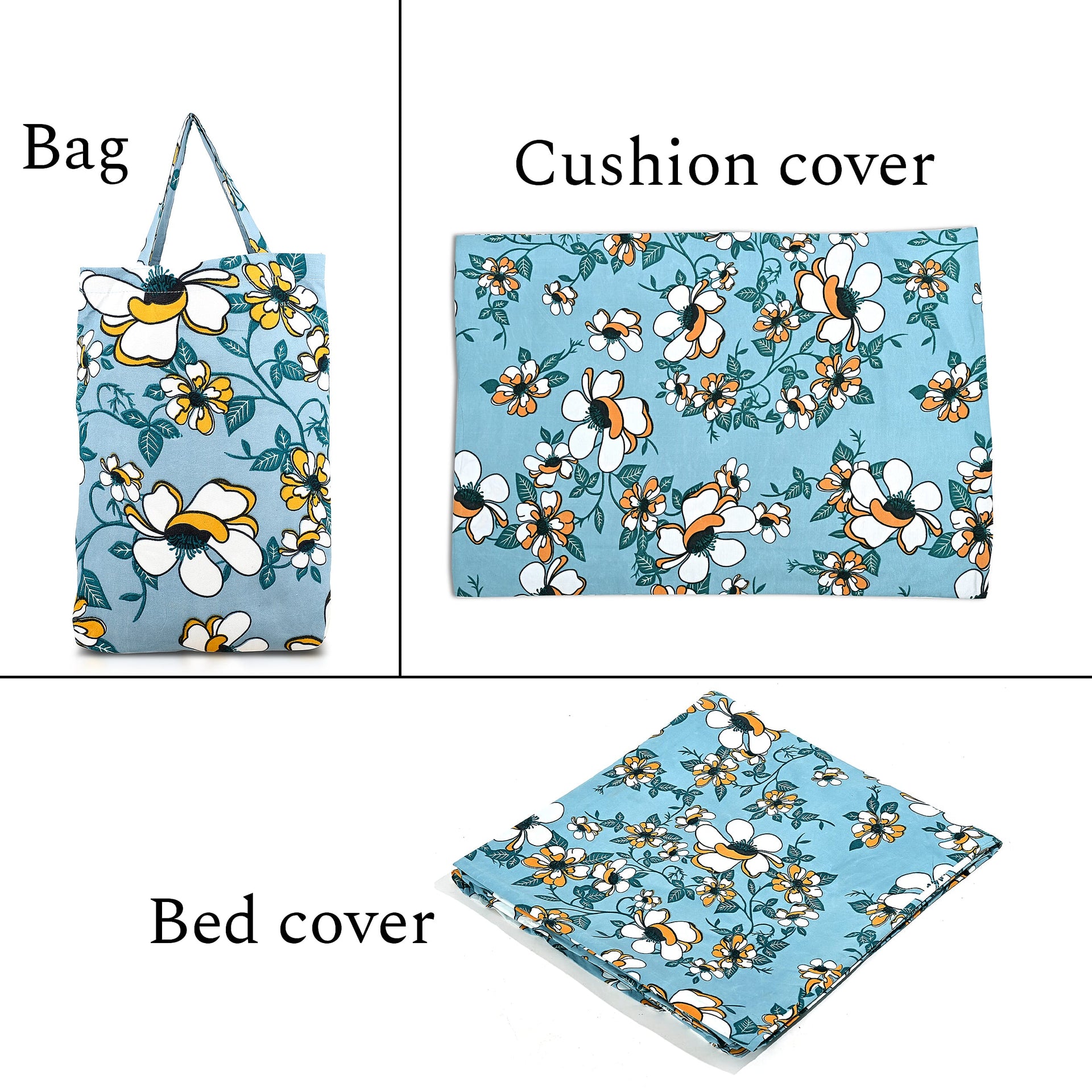 Hush Heaven 3-Piece Floral Print Duvet Set with Pillow Covers - Storage Bag (Size Double) - Blue 8083249 9