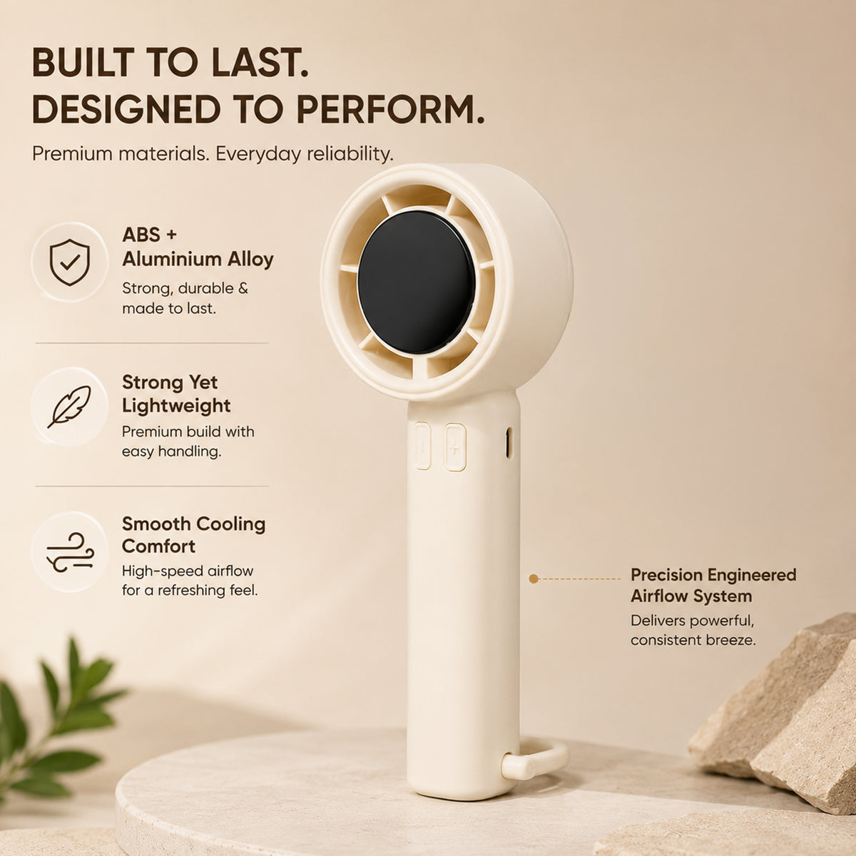 Rechargeable High-Speed Mini Fan with Digital Display and USB-C - White V32699266 4