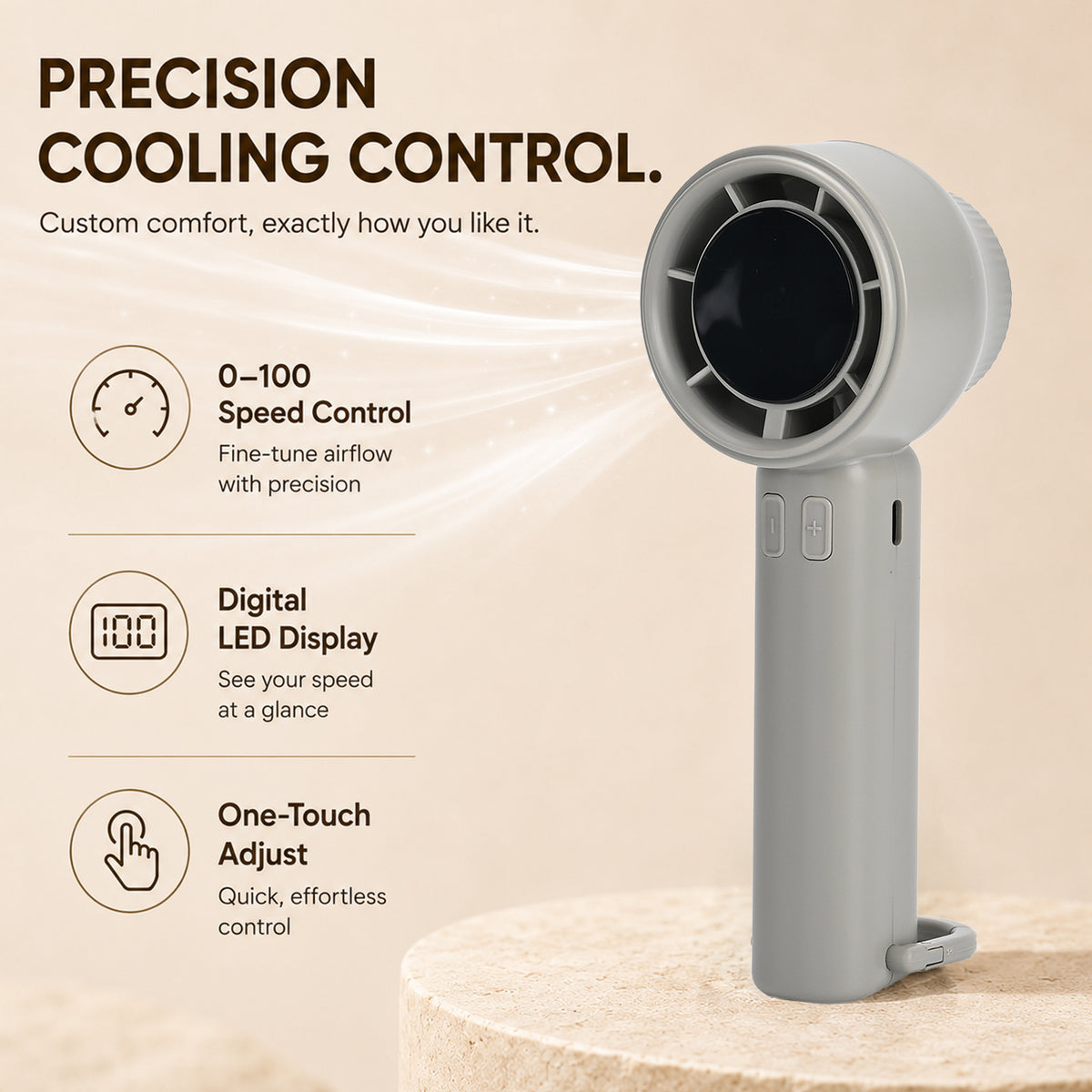 Rechargeable High-Speed Mini Fan with Digital Display and USB-C - Grey V32602730 2