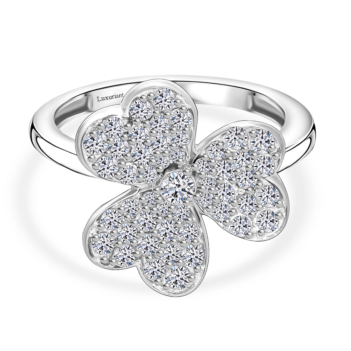 LUXURIANT 1 Ct. Lab Grown Diamond SI G-H Floral Ring in Platinum Overlay Sterling Silver V32599568 0