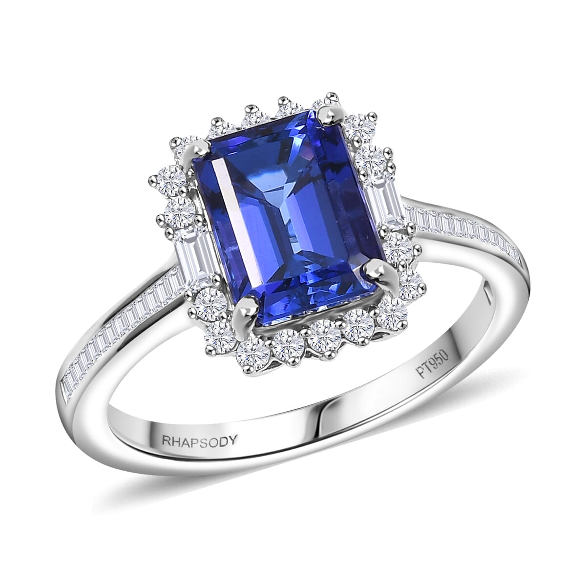 Certified &amp; Appraised RHAPSODY 950 Platinum AAAA Tanzanite, White Diamond VS Halo Ring, 3.13  Ct. 8084221 0