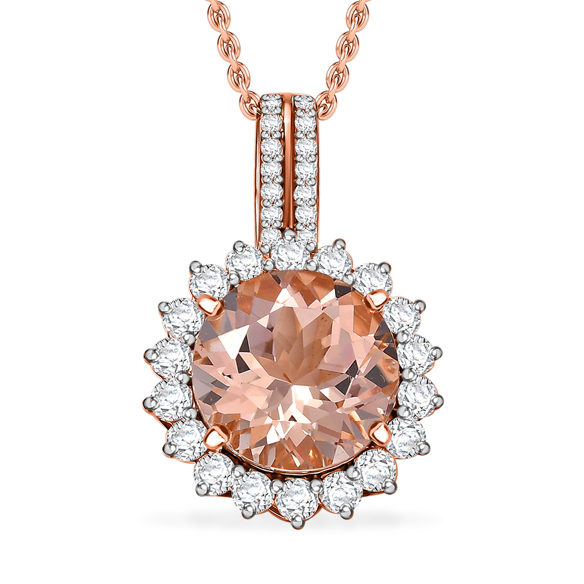 Certified &amp; Appraised LUXORO AAA Morganite, White Diamond I2 Halo Pendant in 10K Rose Gold, 3.85 Ct. 8084322 0