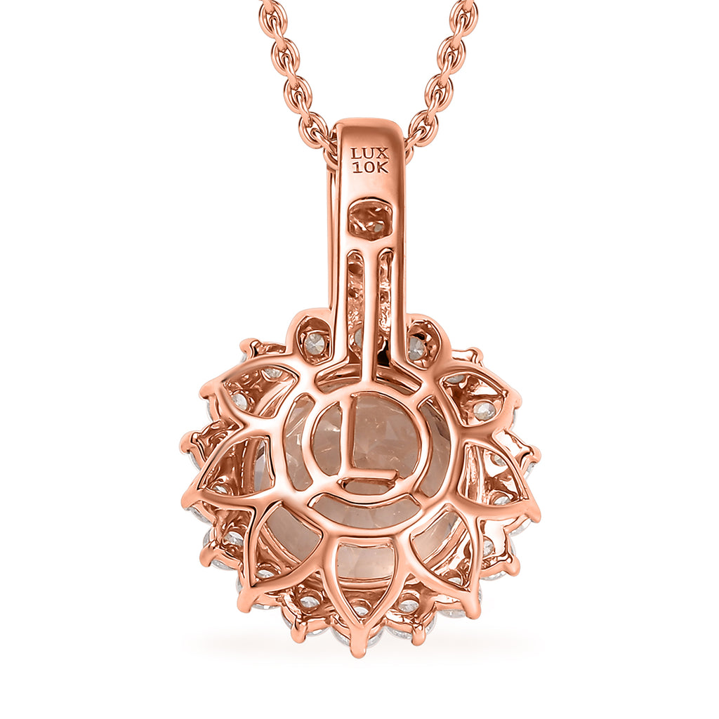 10K Rose Gold AAA Morganite, White Diamond I2 Main Stone With Side Stone Pendant, Gold Wt.2 Gms  3.850  Ct._8084322_4