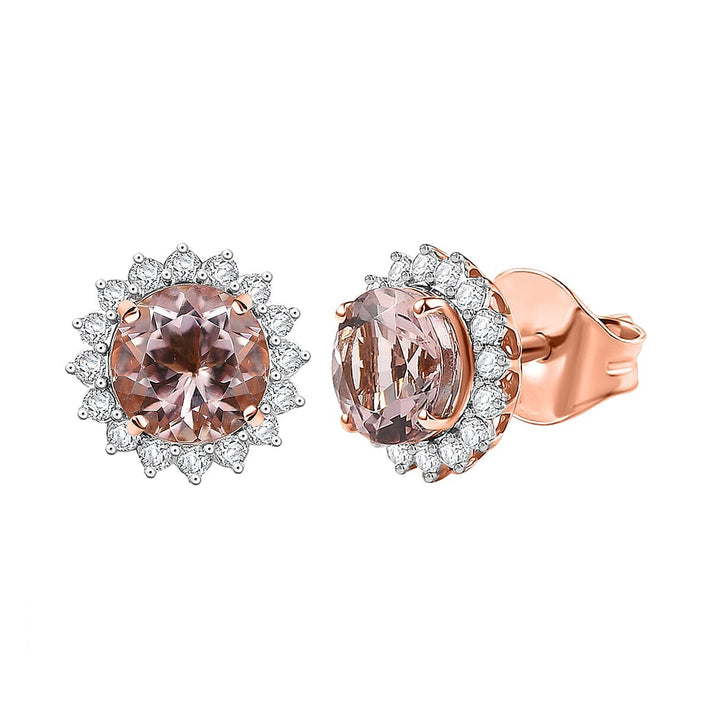 Certified &amp; Appraised LUXORO AAA Morganite, White Diamond Halo Push Post Earring in 10K Rose Gold, (I2) 3.22 Ct. 8084332 1