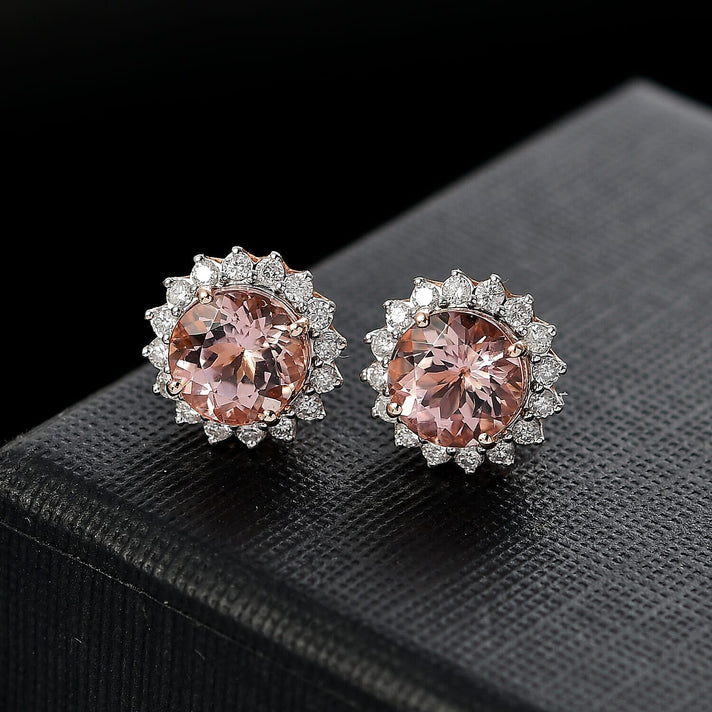 Certified &amp; Appraised LUXORO AAA Morganite, White Diamond Halo Push Post Earring in 10K Rose Gold, (I2) 3.22 Ct. 8084332 2