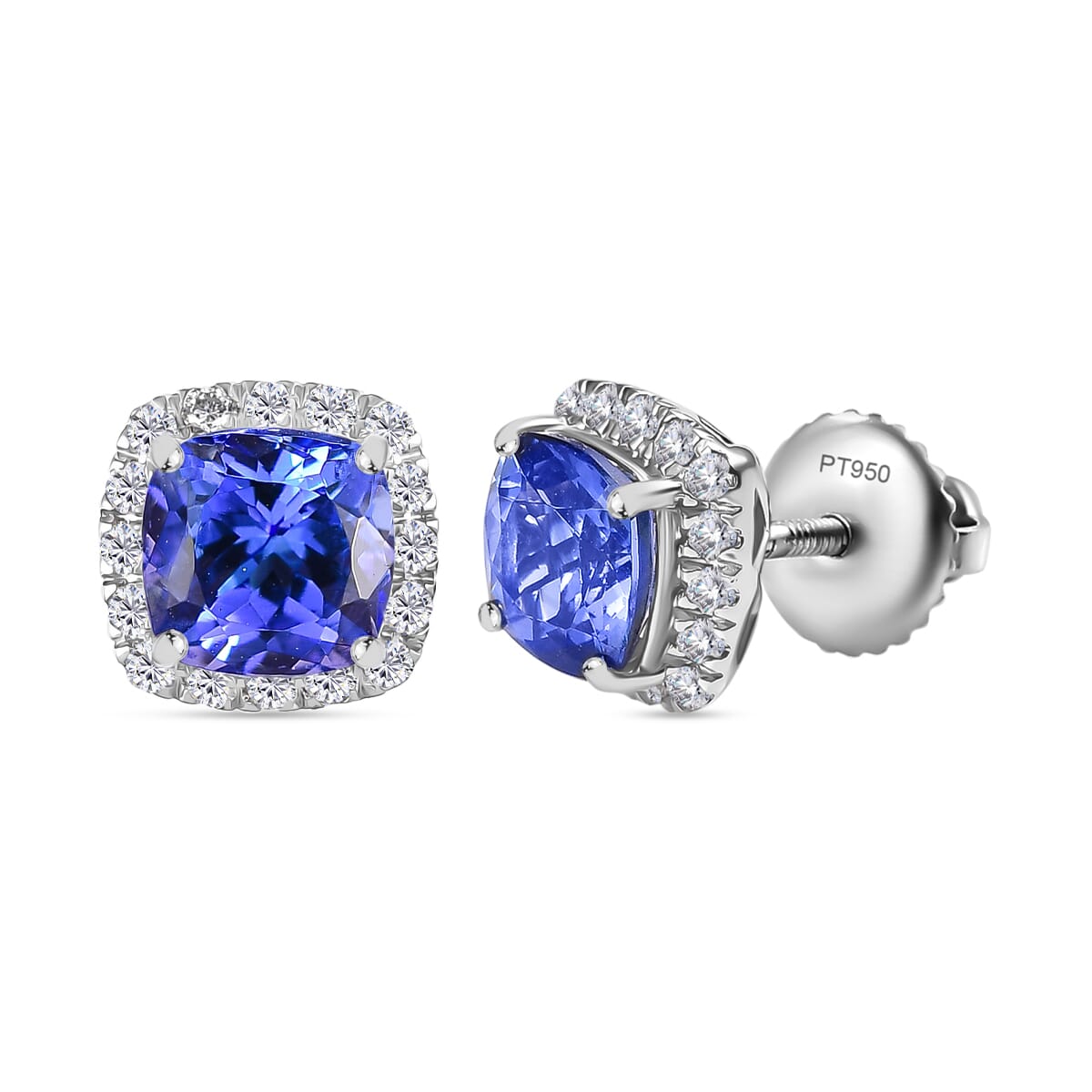 Certified &amp; Appraised RHAPSODY AAAA Tanzanite, White Diamond Halo Push Post Earring in 950 Platinum, (VS-EF) 2.80 Ct. 8084479 0