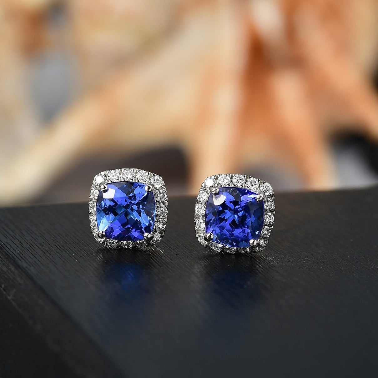 Certified &amp; Appraised RHAPSODY AAAA Tanzanite, White Diamond Halo Push Post Earring in 950 Platinum, (VS-EF) 2.80 Ct. 8084479 2