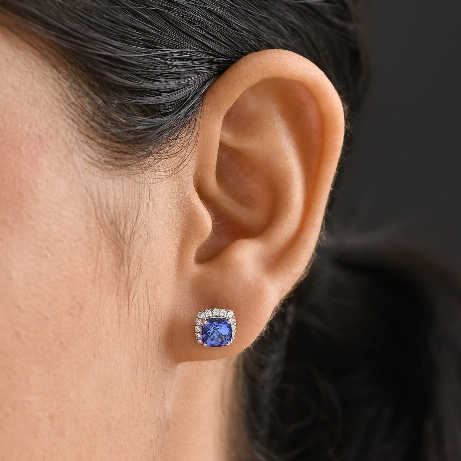 Certified &amp; Appraised RHAPSODY AAAA Tanzanite, White Diamond Halo Push Post Earring in 950 Platinum, (VS-EF) 2.80 Ct. 8084479 3