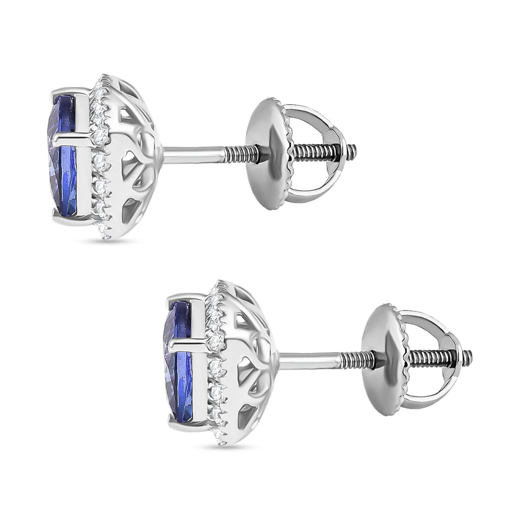Rhapsody - 950 Platinum AGI Certified AAAA Tanzanite & White Diamond (VS/E-F) Halo Earring with Screw Back 2.80 Ct, Platinum Wt. 3.63 Gms._8084479_3