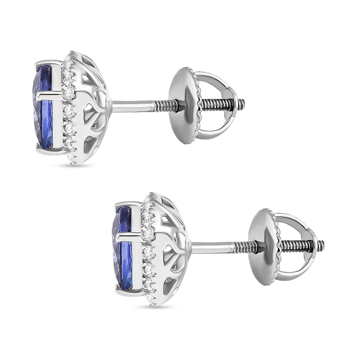 Certified &amp; Appraised RHAPSODY AAAA Tanzanite, White Diamond Halo Push Post Earring in 950 Platinum, (VS-EF) 2.80 Ct. 8084479 4