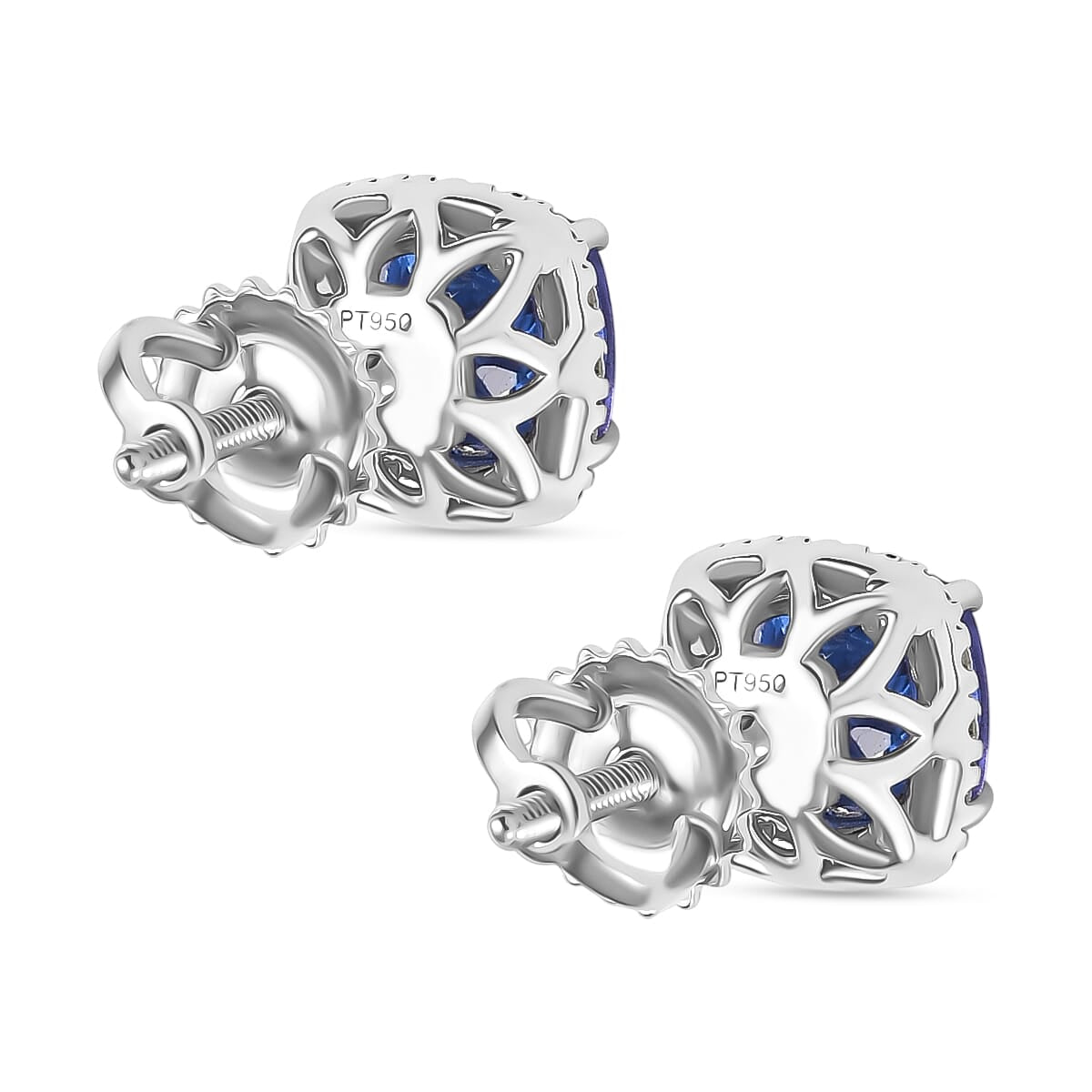 Certified &amp; Appraised RHAPSODY AAAA Tanzanite, White Diamond Halo Push Post Earring in 950 Platinum, (VS-EF) 2.80 Ct. 8084479 5