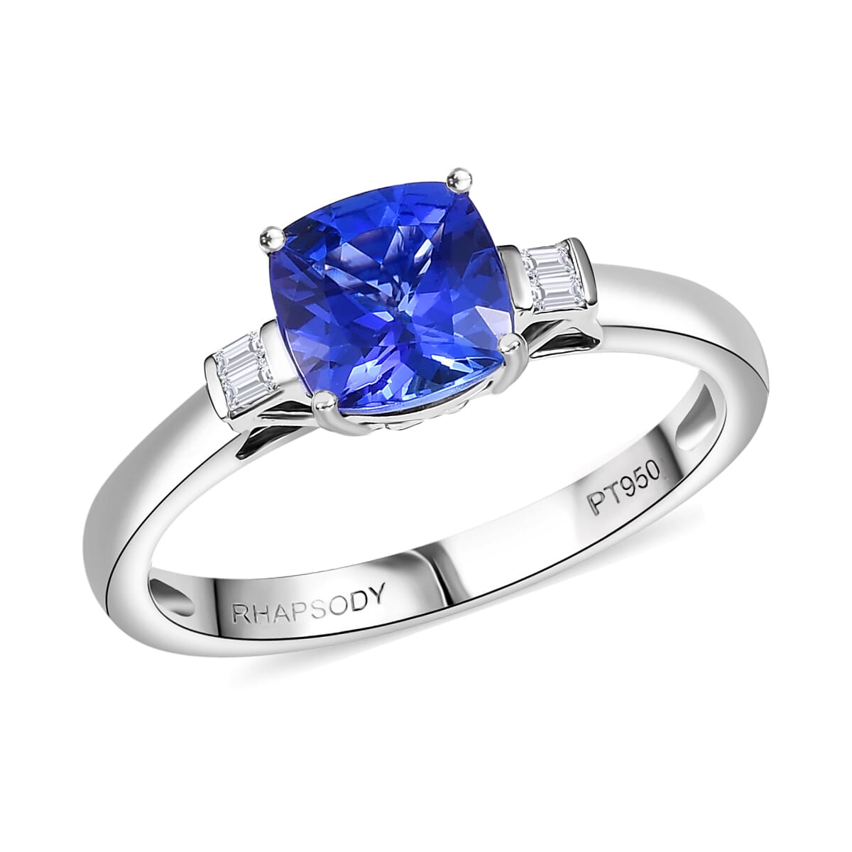 Certified &amp; Appraised RHAPSODY 950 Platinum AAAA Tanzanite, White Diamond VS-EF Ring, 1.55  Ct. 8084511 0