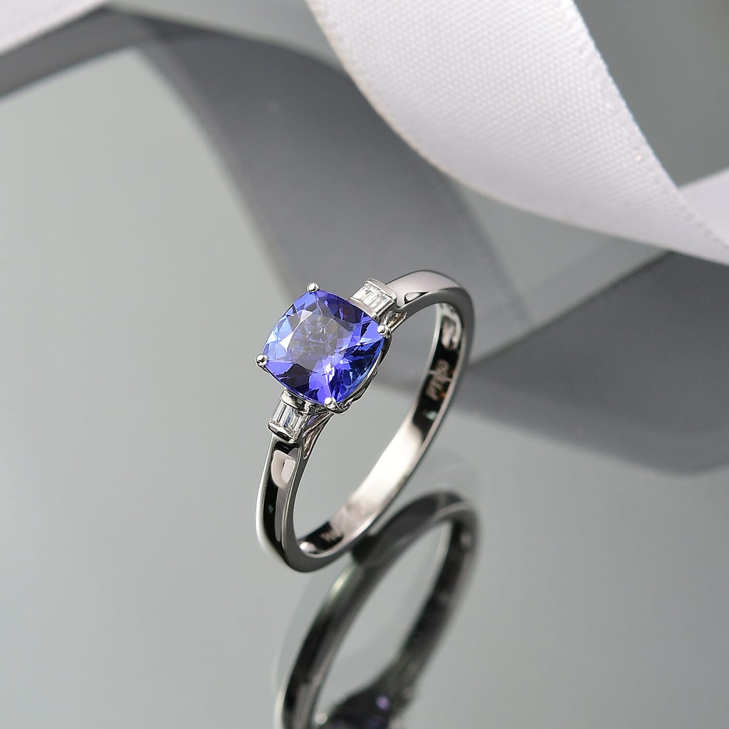 Rhapsody 950 Platinum AGI Certified AAAA Tanzanite & White Diamond (VS/EF) Solitaire Ring 1.55 Ct, Platinum Wt. 4.40 Gms._8084511_1