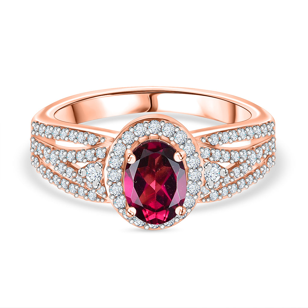 Radiant Ember Garnet & White Zircon Ring in 18K Vermeil Rose Gold Plated Sterling Silver 1.62 Ct._8084793