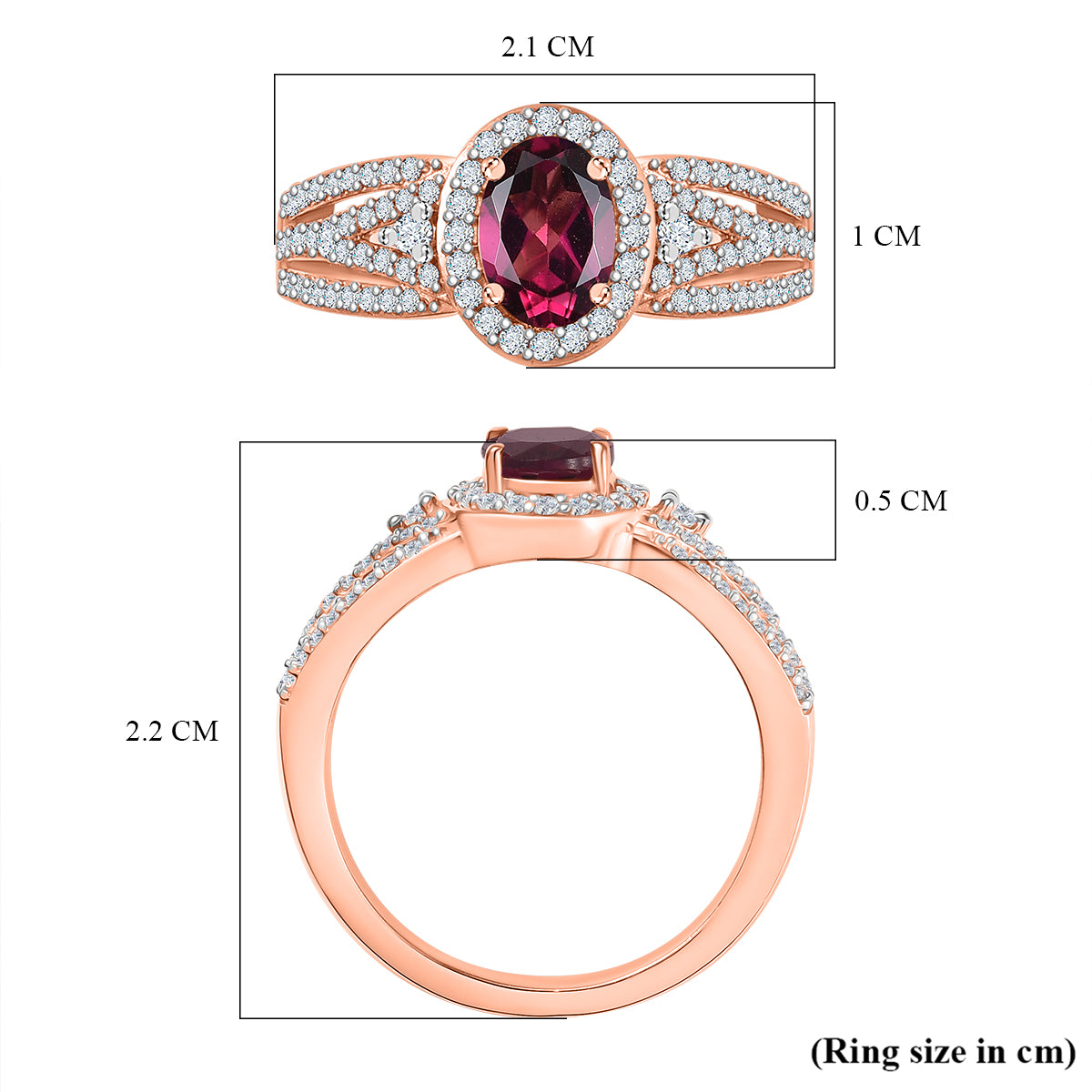 Radiant Ember Garnet, White Zircon Halo Ring in 18K Vermeil Rose Gold Plated Sterling Silver 1.62 Ct. V32516528 6