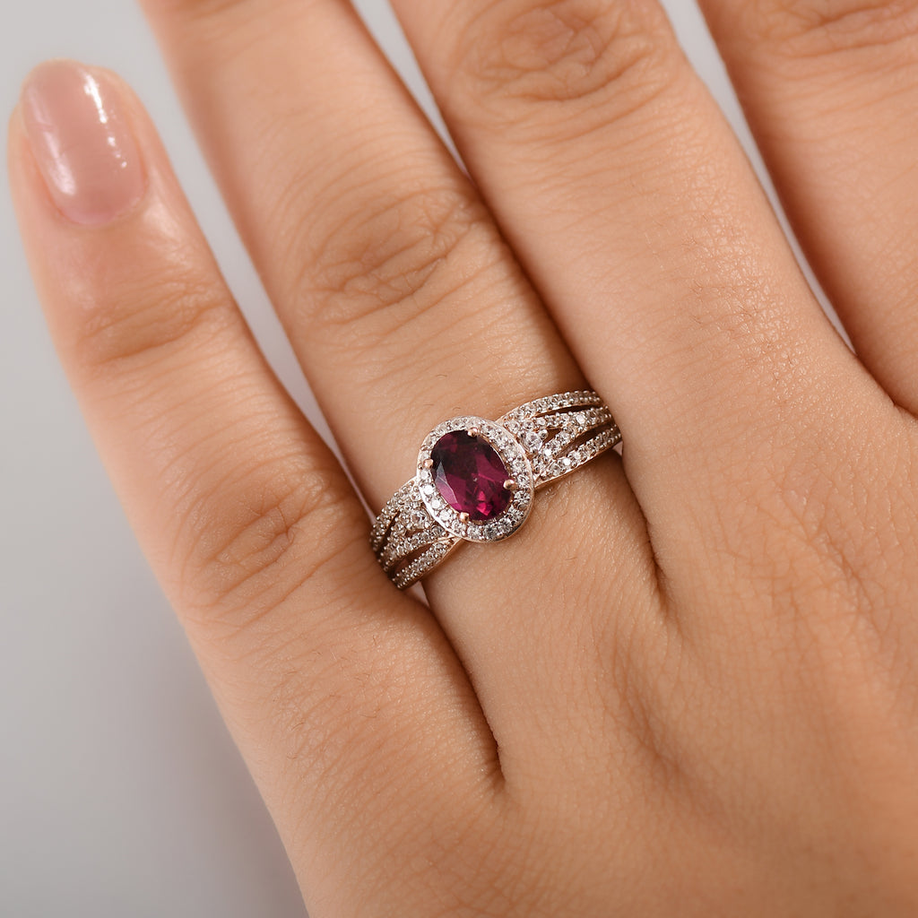 Radiant Ember Garnet & White Zircon Ring in 18K Vermeil Rose Gold Plated Sterling Silver 1.62 Ct._8084798_2