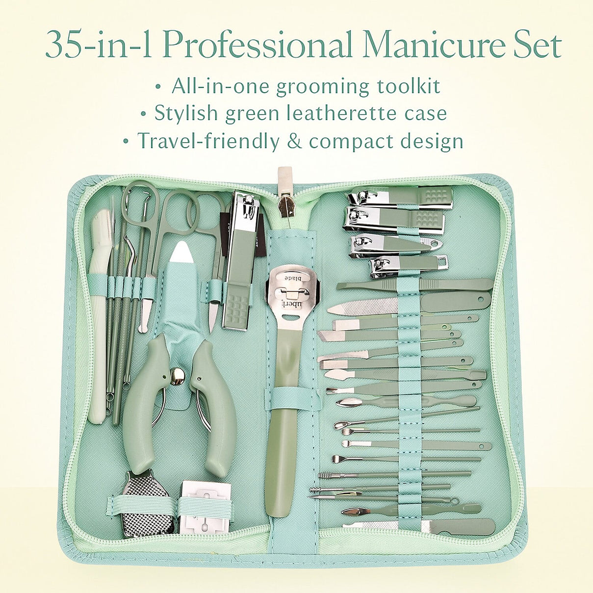 35-in-1 Manicure Set - Multi- Functional Toolkit- Includes, Clippers, Beauty Scissors, Cuticle Knife, Nail File and more - Green 8084985 2
