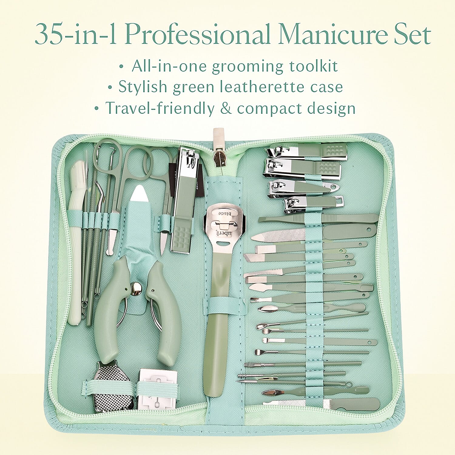 35-in-1 Manicure Set - Multi- Functional Toolkit- Includes, Clippers, Beauty Scissors, Cuticle Knife, Nail File and more - Green 8084985 2