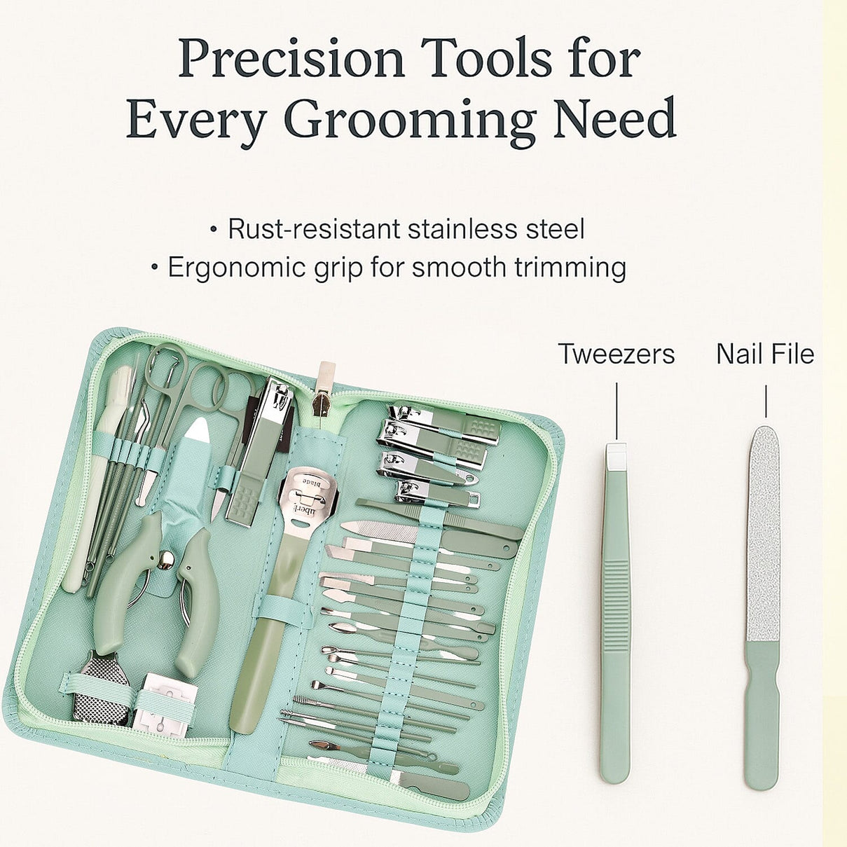 35-in-1 Manicure Set - Multi- Functional Toolkit- Includes, Clippers, Beauty Scissors, Cuticle Knife, Nail File and more - Green 8084985 3