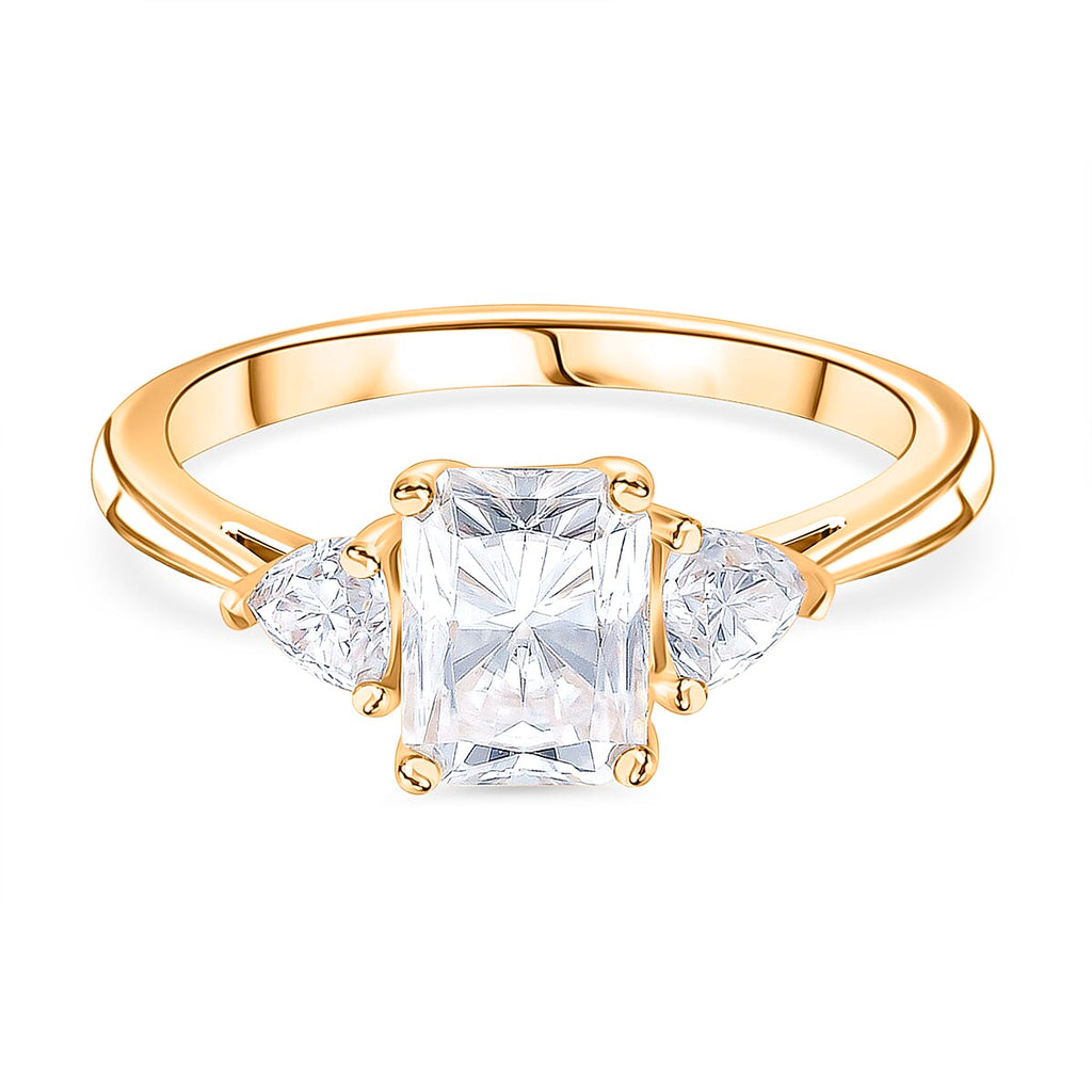 Premium D Colour VVS1 Moissanite GRA Certified Trilogy Ring in 18K Vermeil Yellow Gold Plated Sterling Silver 2.50 Ct._8084989