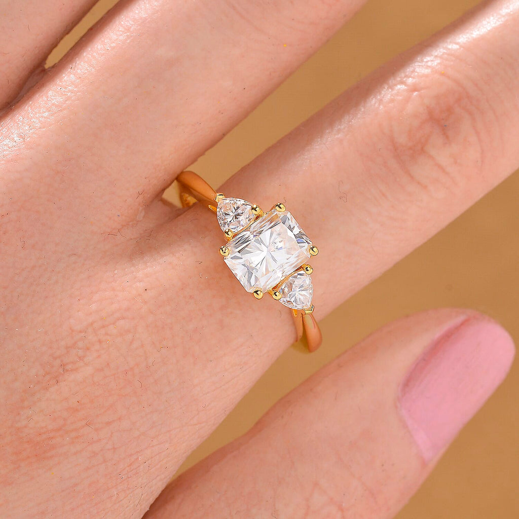 Premium D Colour VVS1 Moissanite GRA Certified Trilogy Ring in 18K Vermeil Yellow Gold Plated Sterling Silver 2.50 Ct._8084989_1