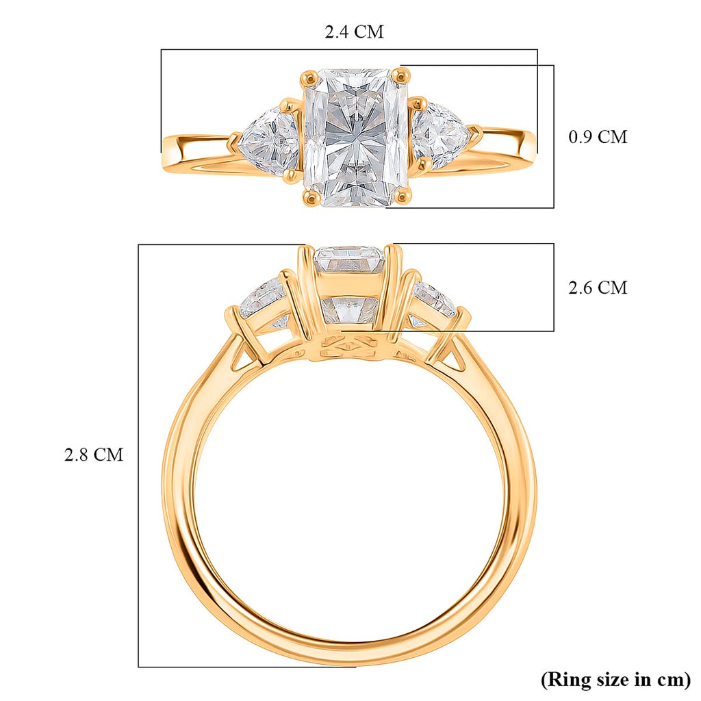 Premium D Colour VVS1 Moissanite GRA Certified Trilogy Ring in 18K Vermeil Yellow Gold Plated Sterling Silver 2.50 Ct._8084989_4