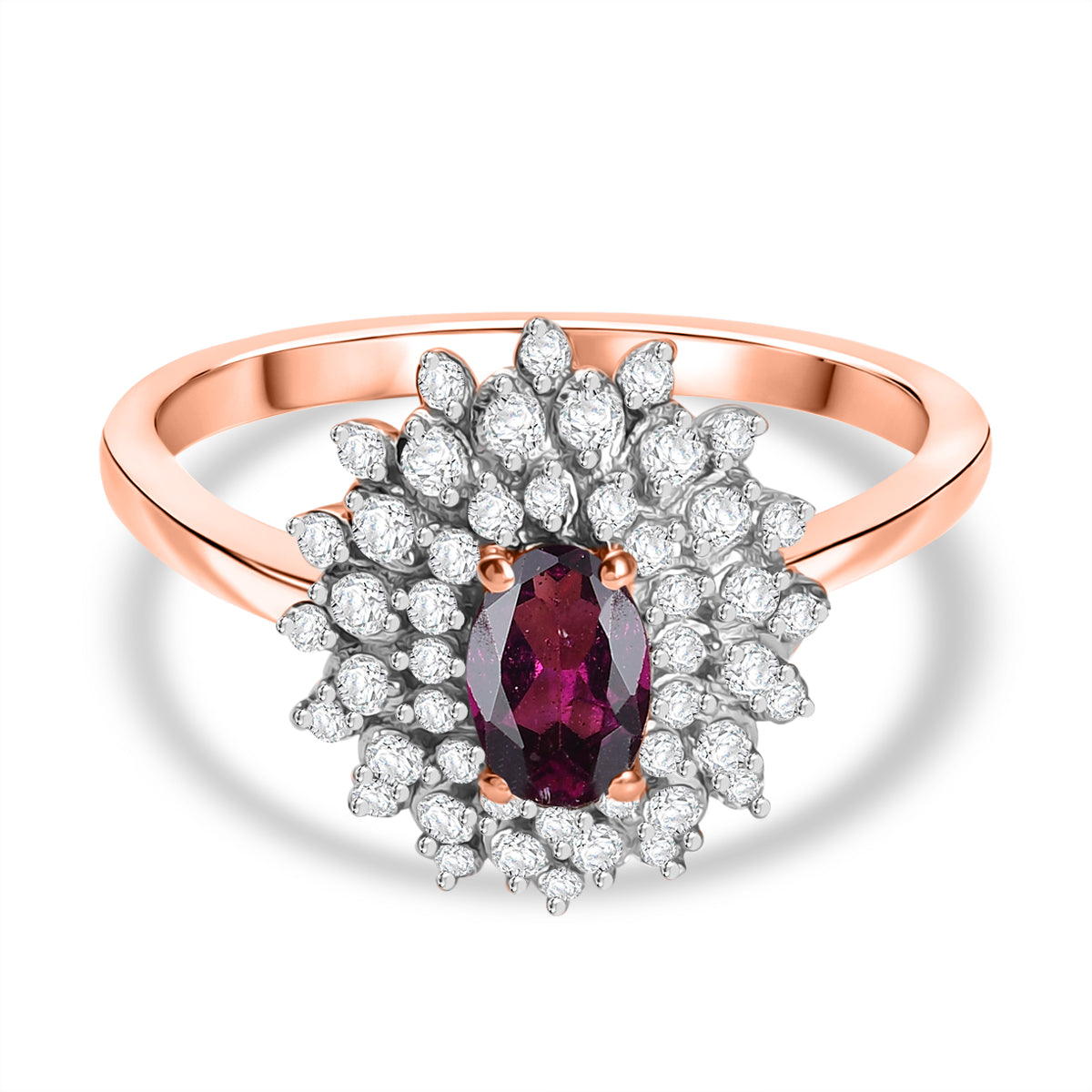 Radiant Ember Garnet &amp; White Zircon Halo Ring in 18K Vermeil Rose Gold Plated Sterling Silver 1.21 Ct. V32521641 0