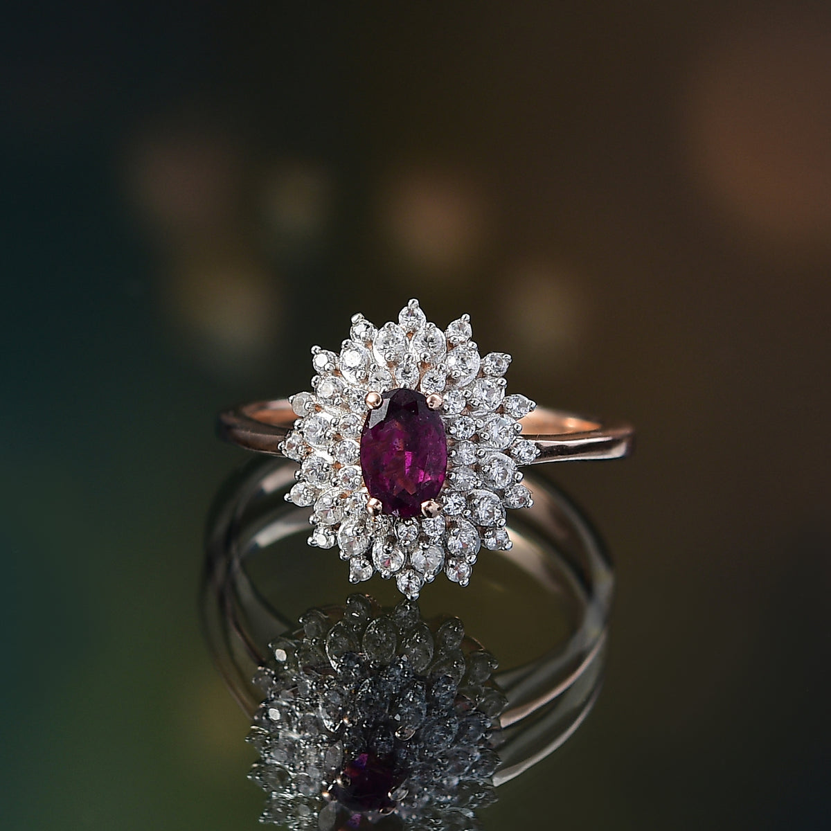 Radiant Ember Garnet &amp; White Zircon Halo Ring in 18K Vermeil Rose Gold Plated Sterling Silver 1.21 Ct. V32521641 2