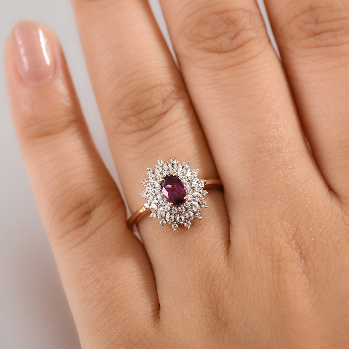 Radiant Ember Garnet &amp; White Zircon Halo Ring in 18K Vermeil Rose Gold Plated Sterling Silver 1.21 Ct. V32521641 3