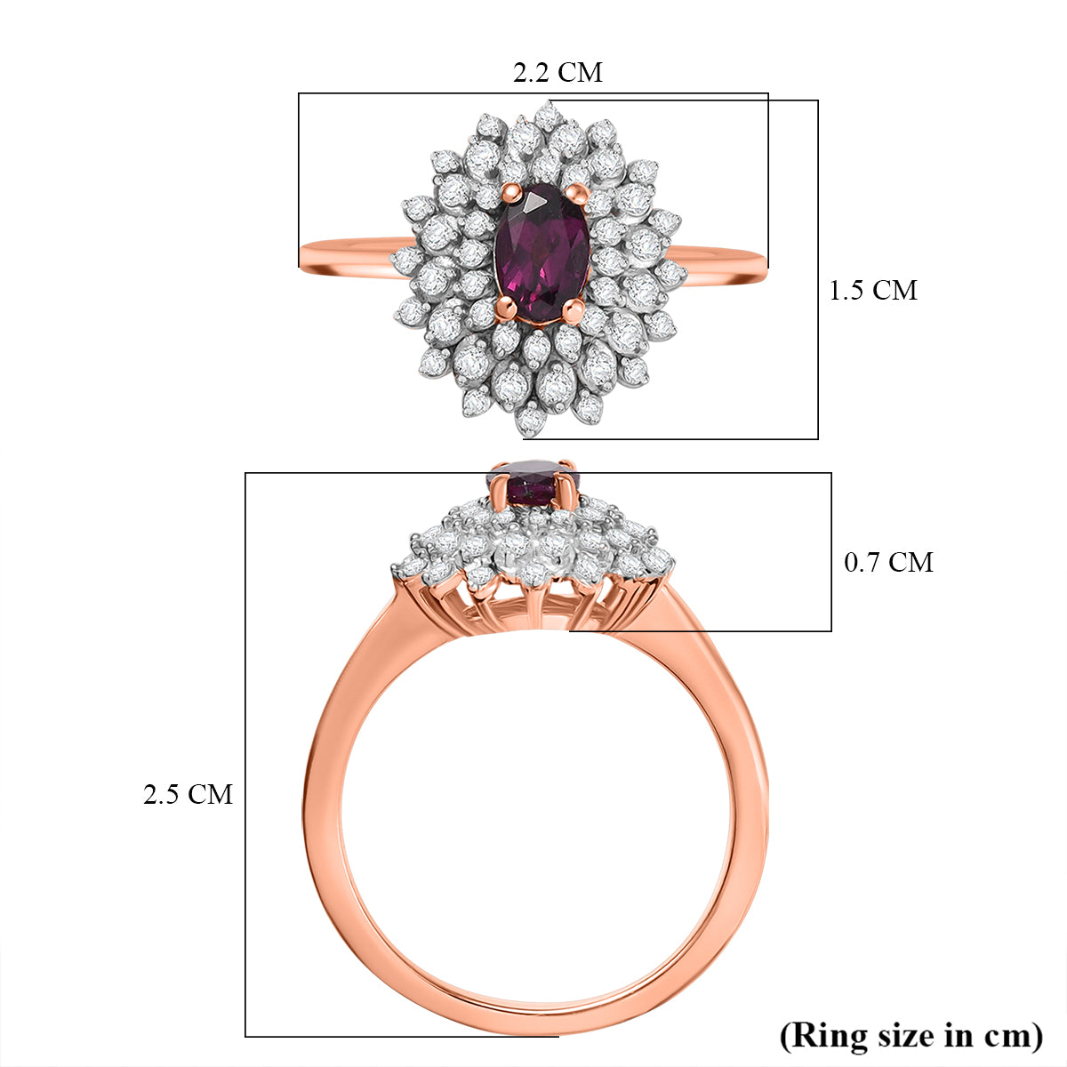 Radiant Ember Garnet &amp; White Zircon Halo Ring in 18K Vermeil Rose Gold Plated Sterling Silver 1.21 Ct. V32521641 6