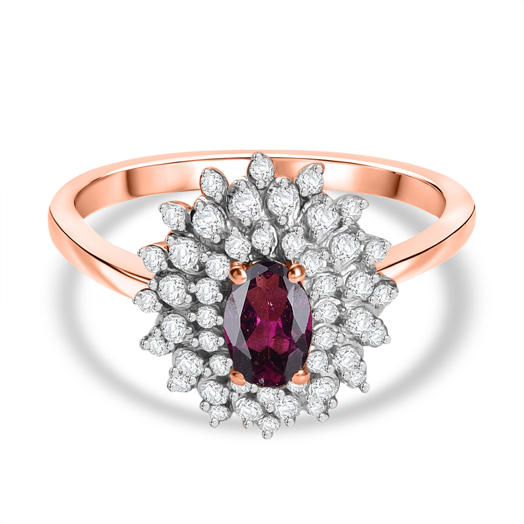 Radiant Ember Garnet & White Zircon Ring in 18K Vermeil Rose Gold Plated Sterling Silver 1.21 Ct._8085447