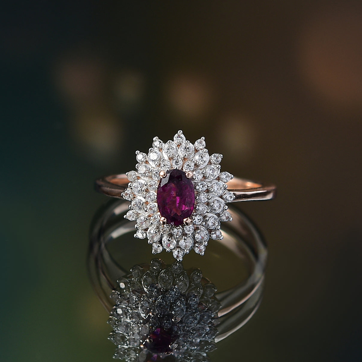 Radiant Ember Garnet &amp; White Zircon Halo Ring in 18K Vermeil Rose Gold Plated Sterling Silver 1.21 Ct. V32530576 2