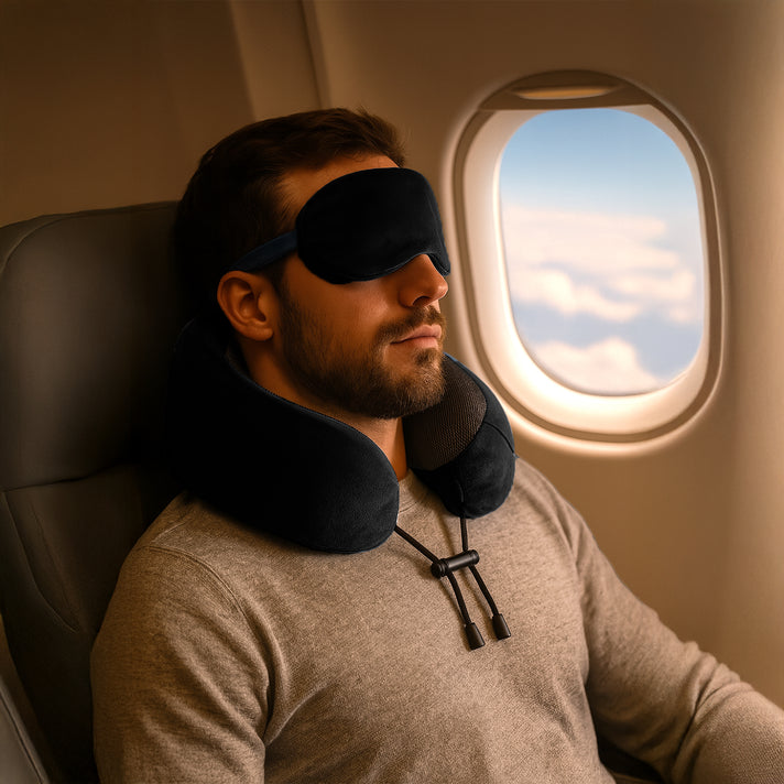 Memory Foam Travel Neck Pillow &amp; Eye Mask Set (Size 30x28cm) - Black 8085523 2