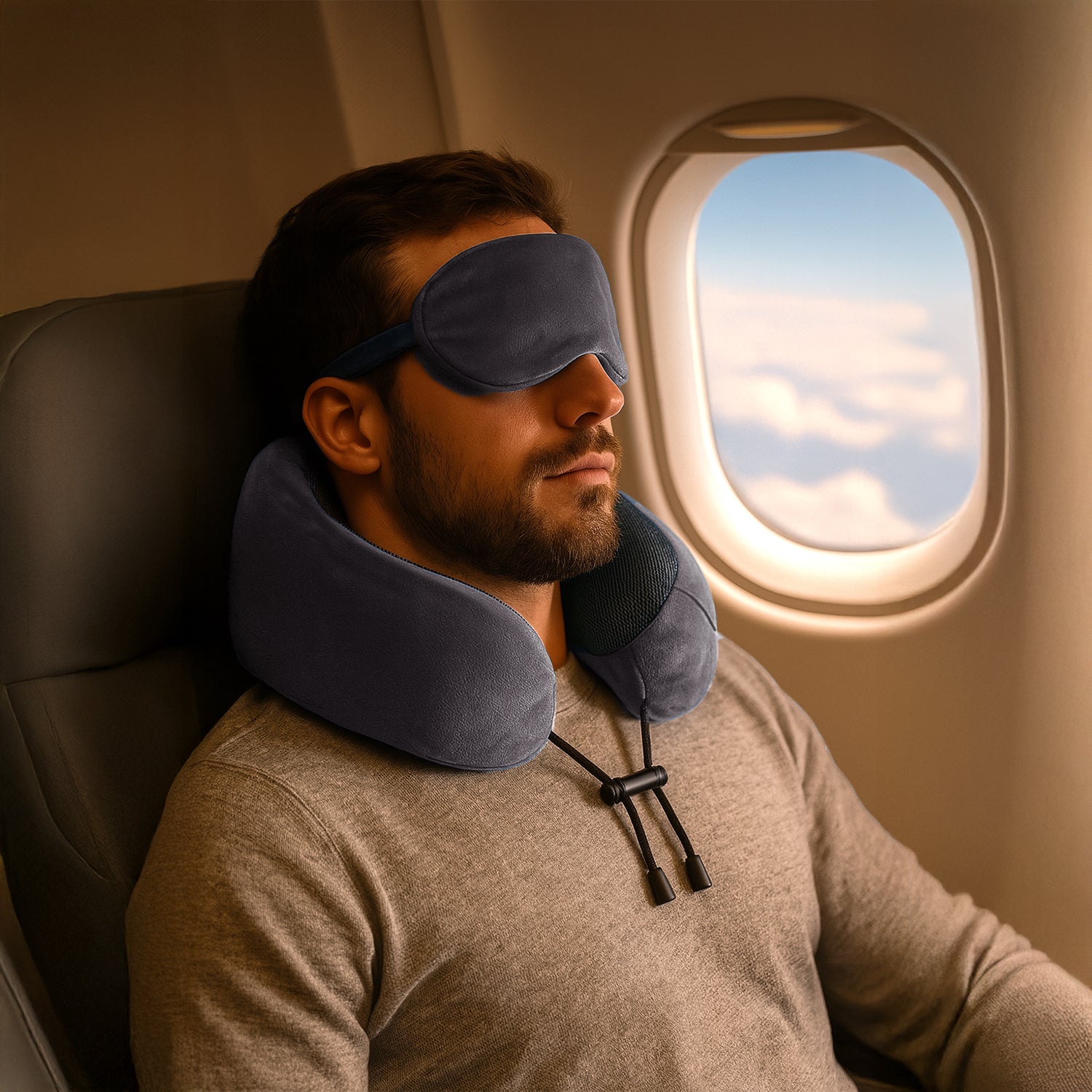 Memory Foam Travel Neck Pillow &amp; Eye Mask Set (Size 30x28cm) - Grey 8085526 2