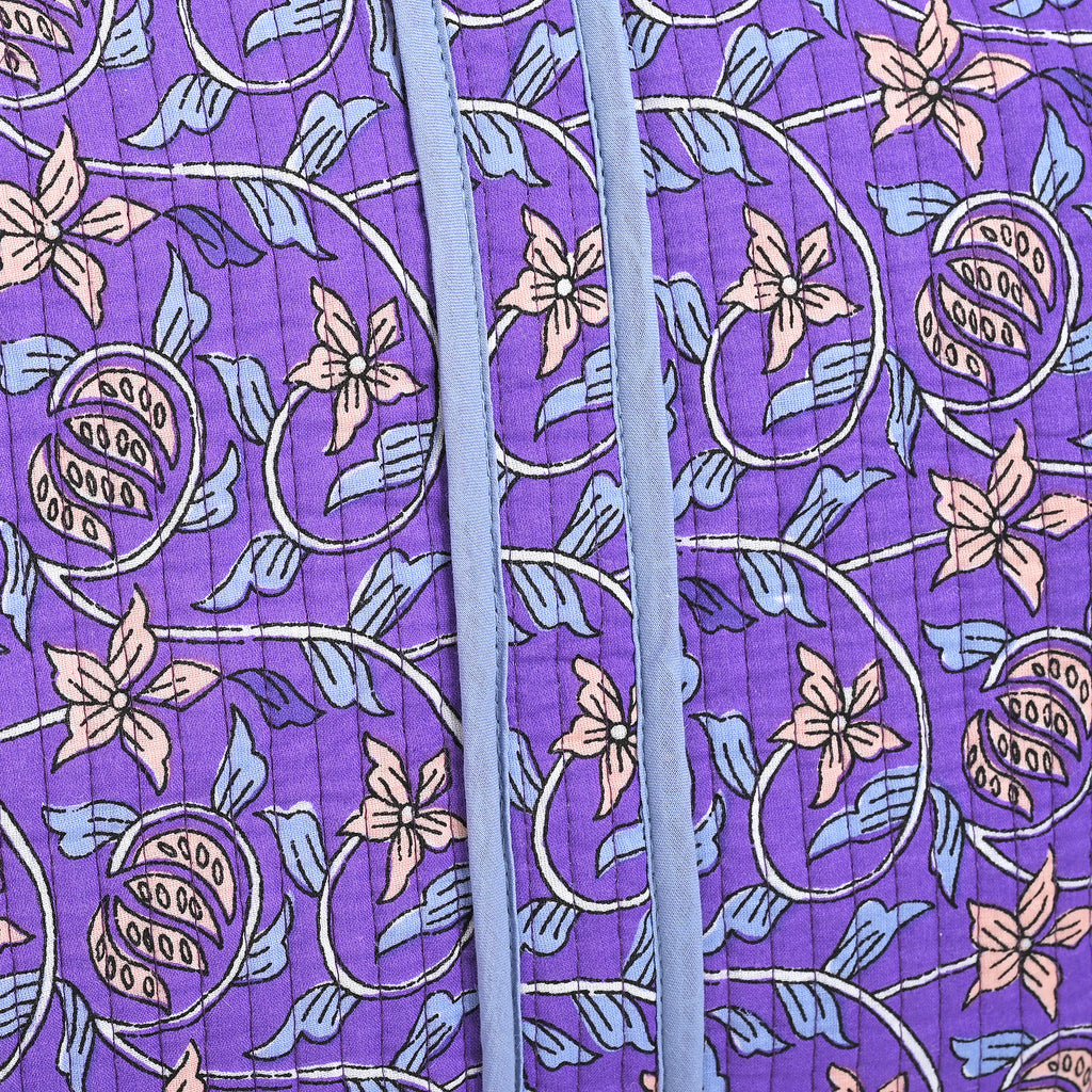 Cotton Hand - Block Floral Print Quilted Travel Duffel Bag - Purple_8086593_4