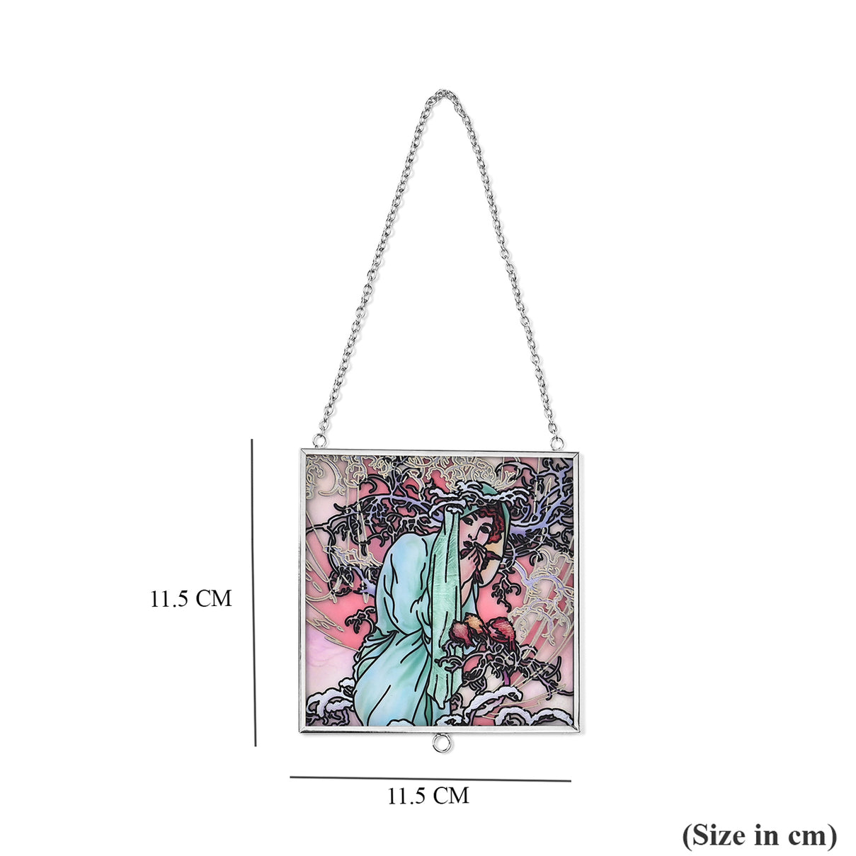 Alphonse Maria Mucha Glass Suncatcher - Square Pendant with Chain &amp; Silver Frame - Multicolour V32512761 5