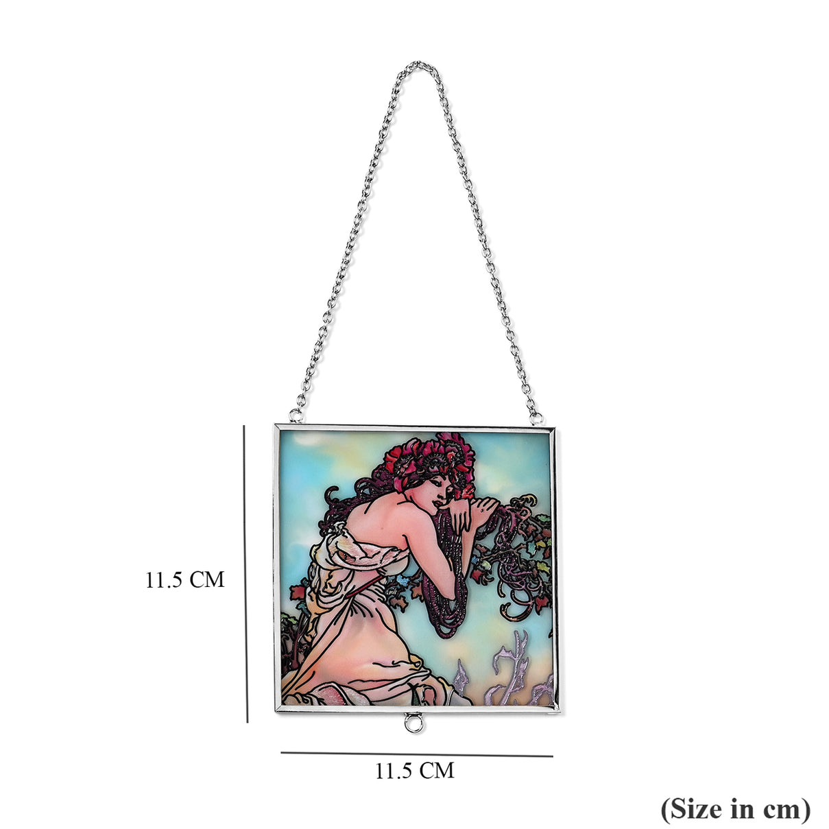 Alphonse Maria Mucha Glass Suncatcher - Square Pendant with Chain &amp; Silver Frame - Multicolour V32512456 5