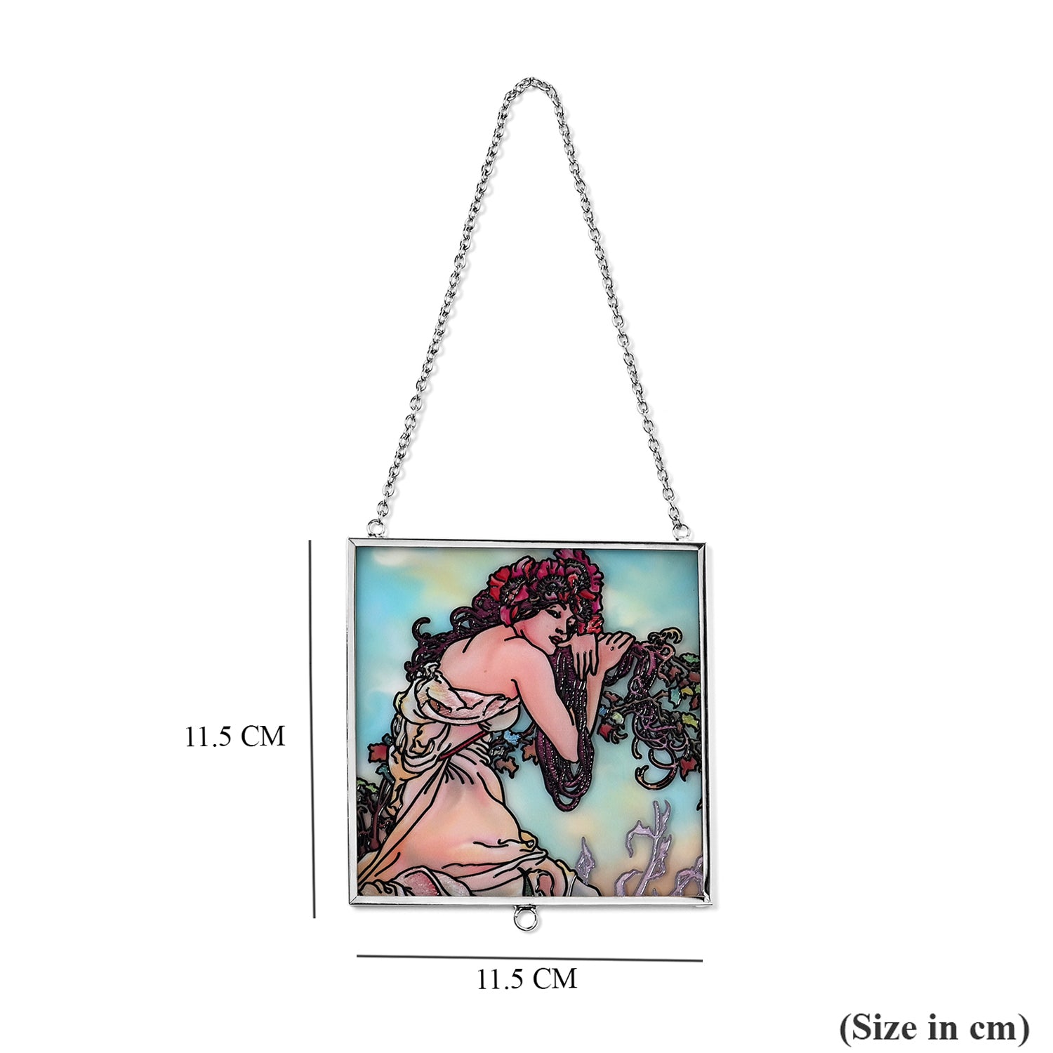 Alphonse Maria Mucha Glass Suncatcher - Square Pendant with Chain &amp; Silver Frame - Multicolour V32512456 5