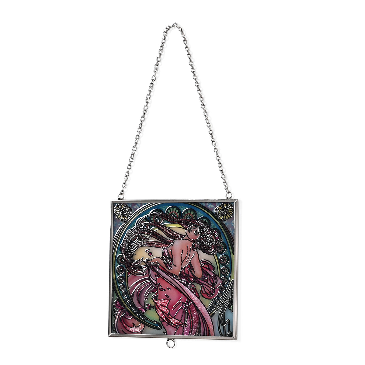Alphonse Maria Mucha Glass Suncatcher - Square Pendant with Chain &amp; Silver Frame - Multicolour V32512284 3