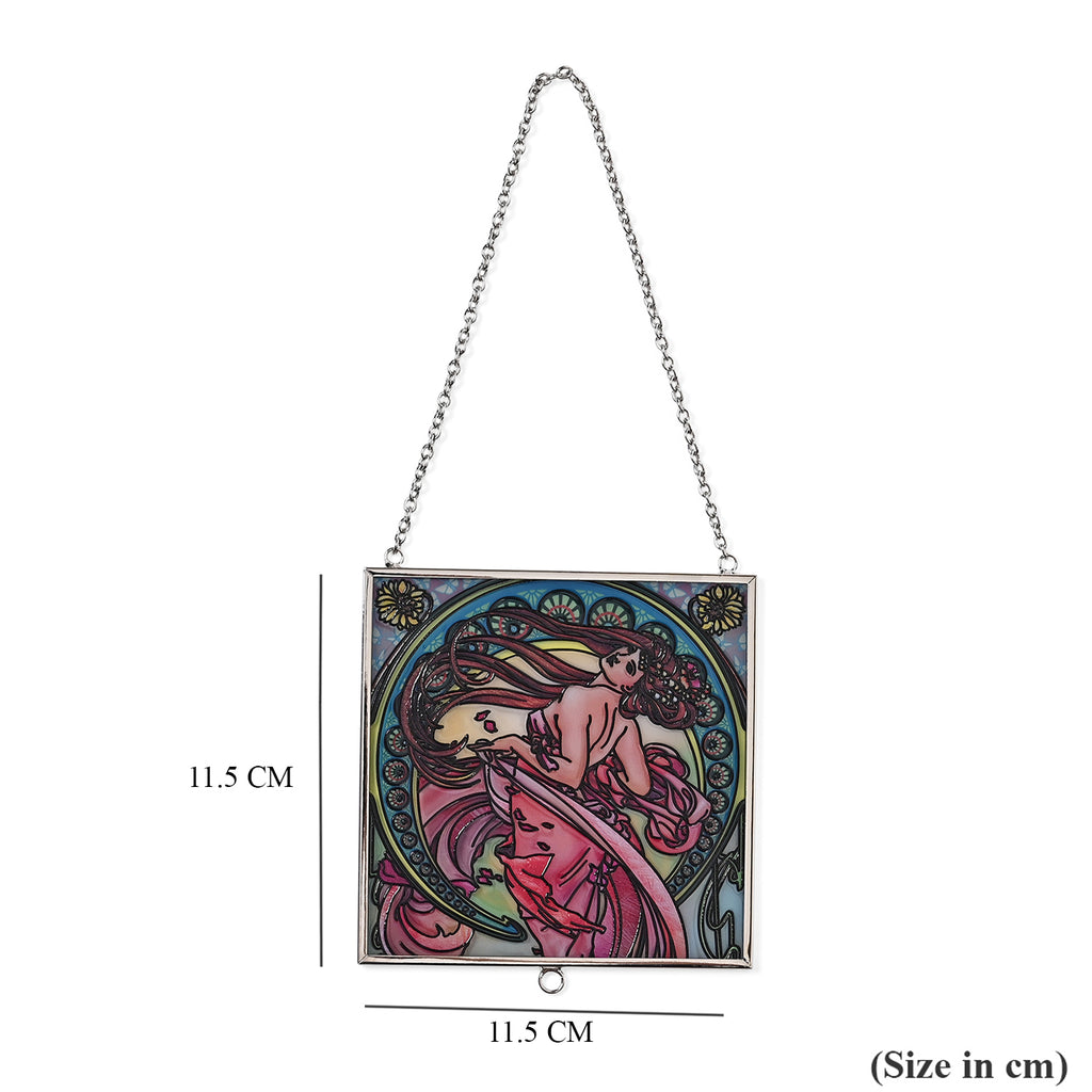 Alphonse Maria Mucha Glass Suncatcher - Square Pendant with Chain & Silver Frame - Multicolour_8087143_4