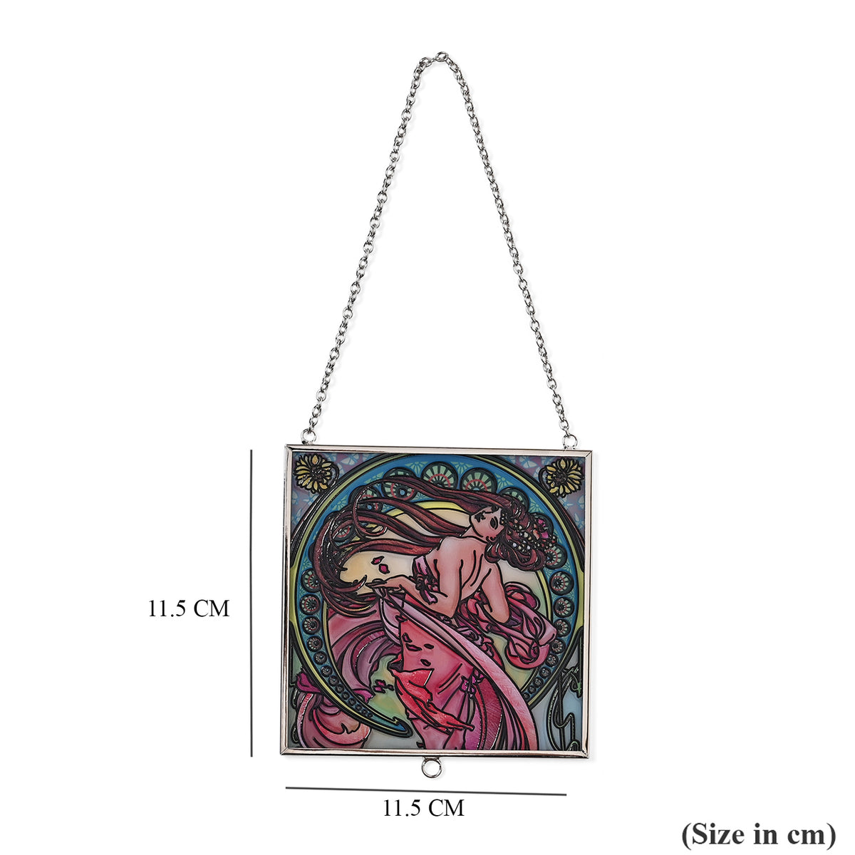 Alphonse Maria Mucha Glass Suncatcher - Square Pendant with Chain &amp; Silver Frame - Multicolour V32512284 5