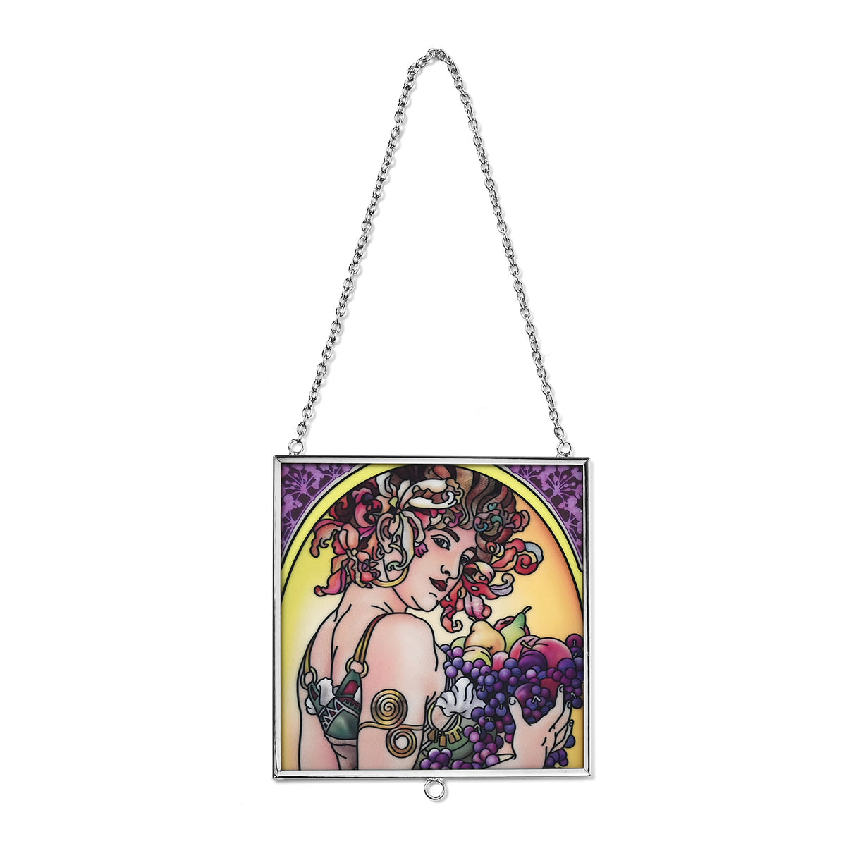 Alphonse Maria Mucha Glass Suncatcher - Square Pendant with Chain &amp; Silver Frame - Multicolour V32512767 4
