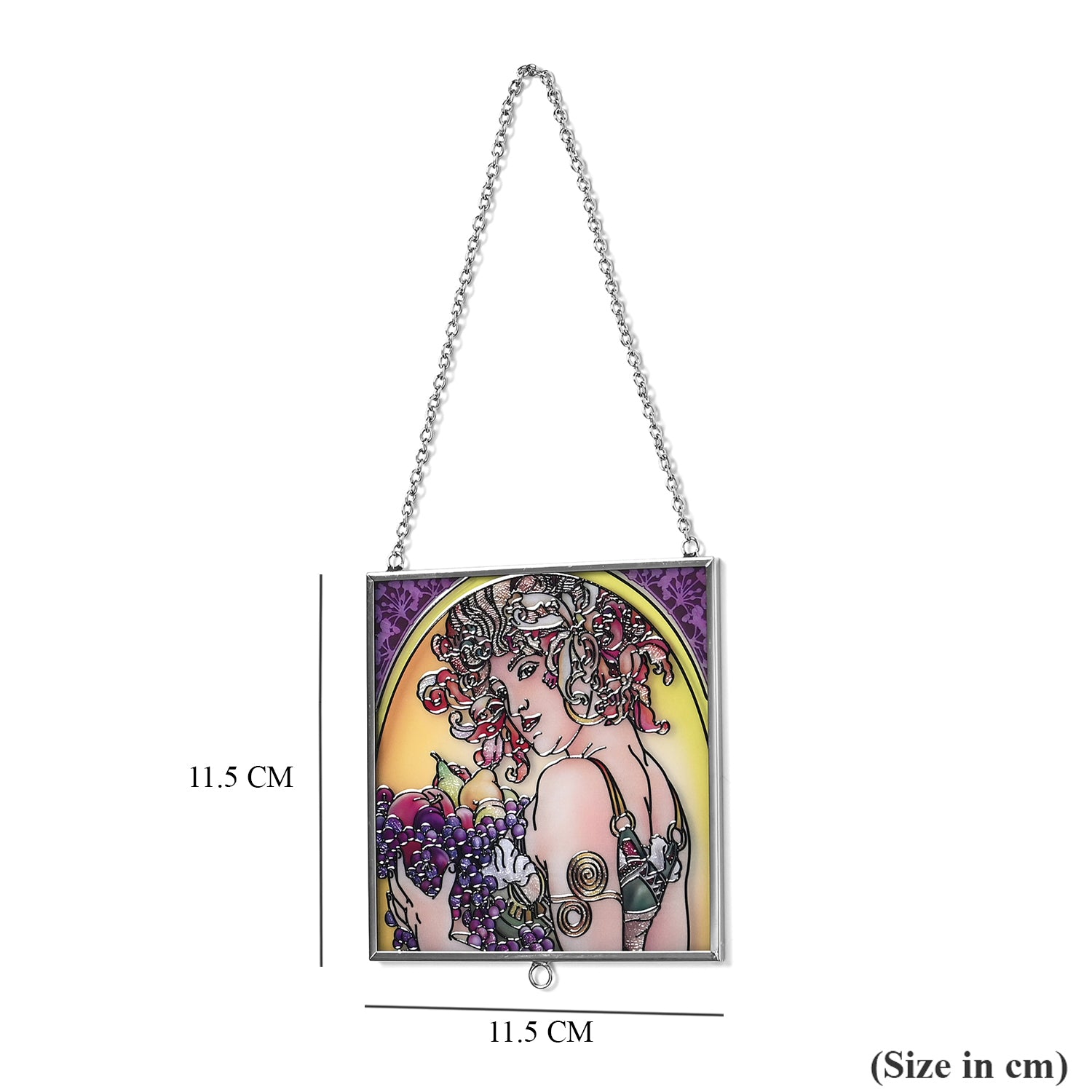 Alphonse Maria Mucha Glass Suncatcher - Square Pendant with Chain &amp; Silver Frame - Multicolour V32512767 5